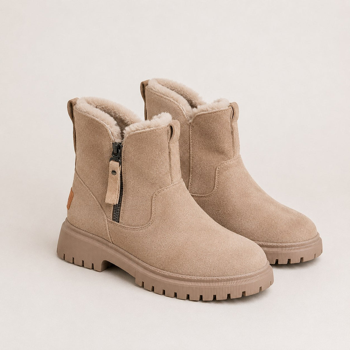 Women's Faux Fur Lined Ankle Boots with Chunky Non-Slip Sole