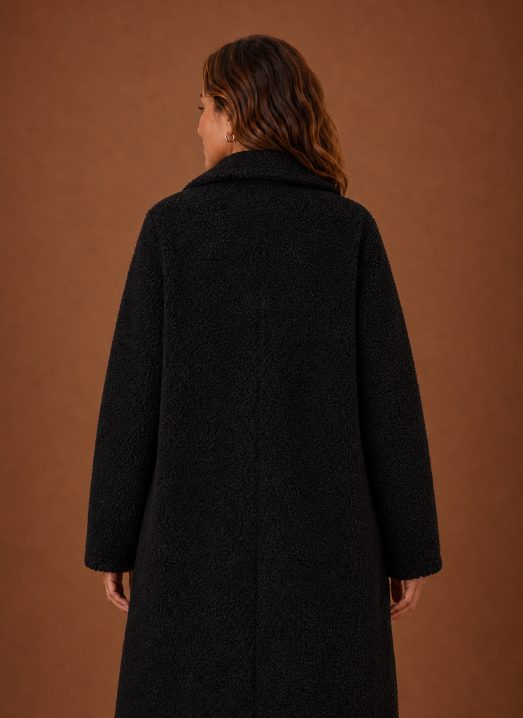 Long Double-Breasted Teddy Coat — Women's Plush Winter Coat 7