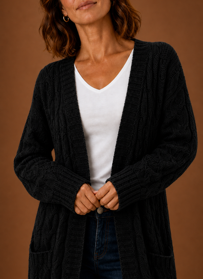 Hooded Cable Knit Cardigan Women — Chunky Duster Length 8