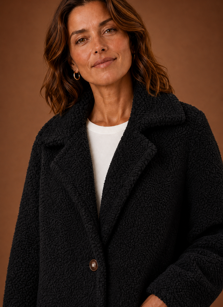 Long Double-Breasted Teddy Coat — Women's Plush Winter Coat 8