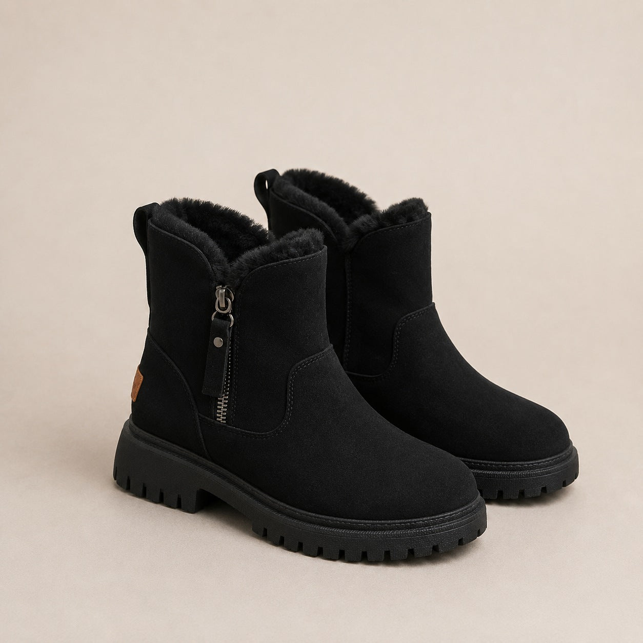 Women's Faux Fur Lined Ankle Boots with Chunky Non-Slip Sole