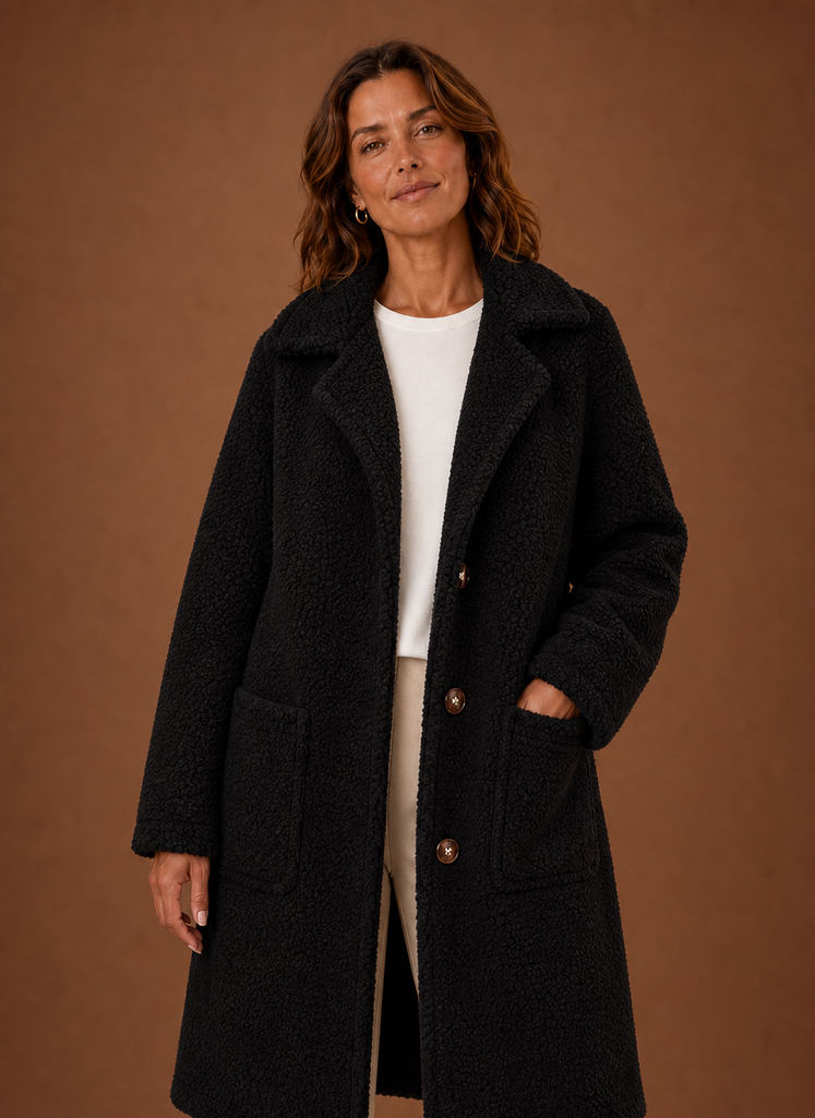 Long Double-Breasted Teddy Coat — Women's Plush Winter Coat 5