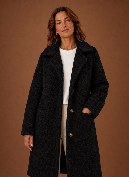 Long Double-Breasted Teddy Coat — Women's Plush Winter Coat 5