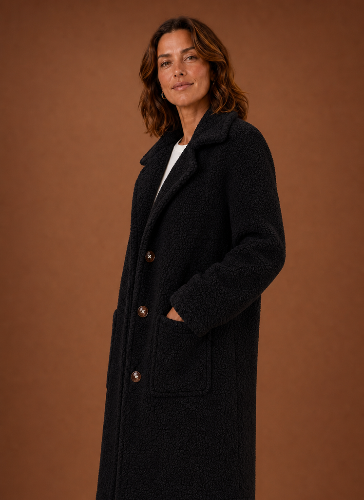 Long Double-Breasted Teddy Coat — Women's Plush Winter Coat 6