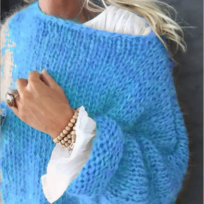 Oversized Mohair Sweater — Wide Neck Chunky Knit Women 6