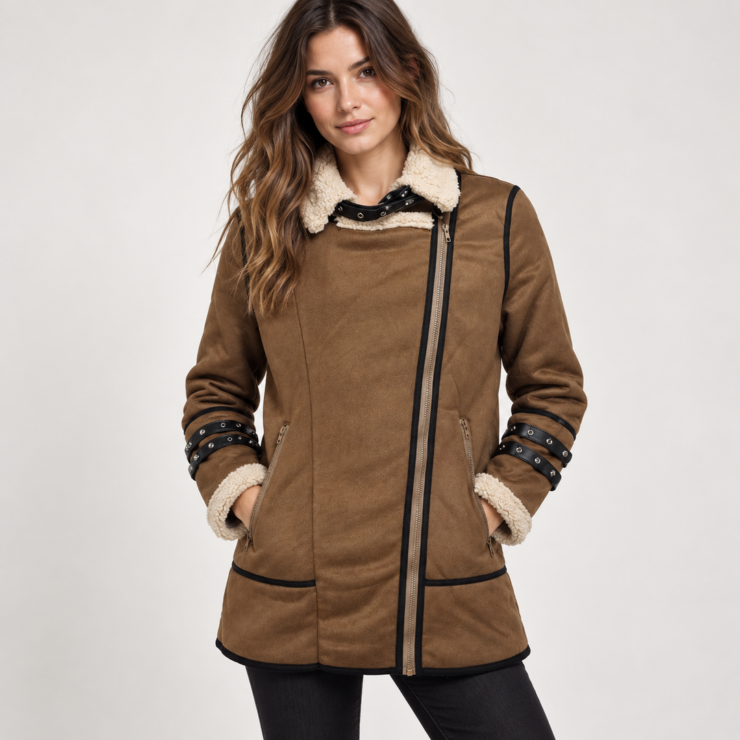 Women's Faux Leather Fleece-Lined Jacket — Shearling Collar 1