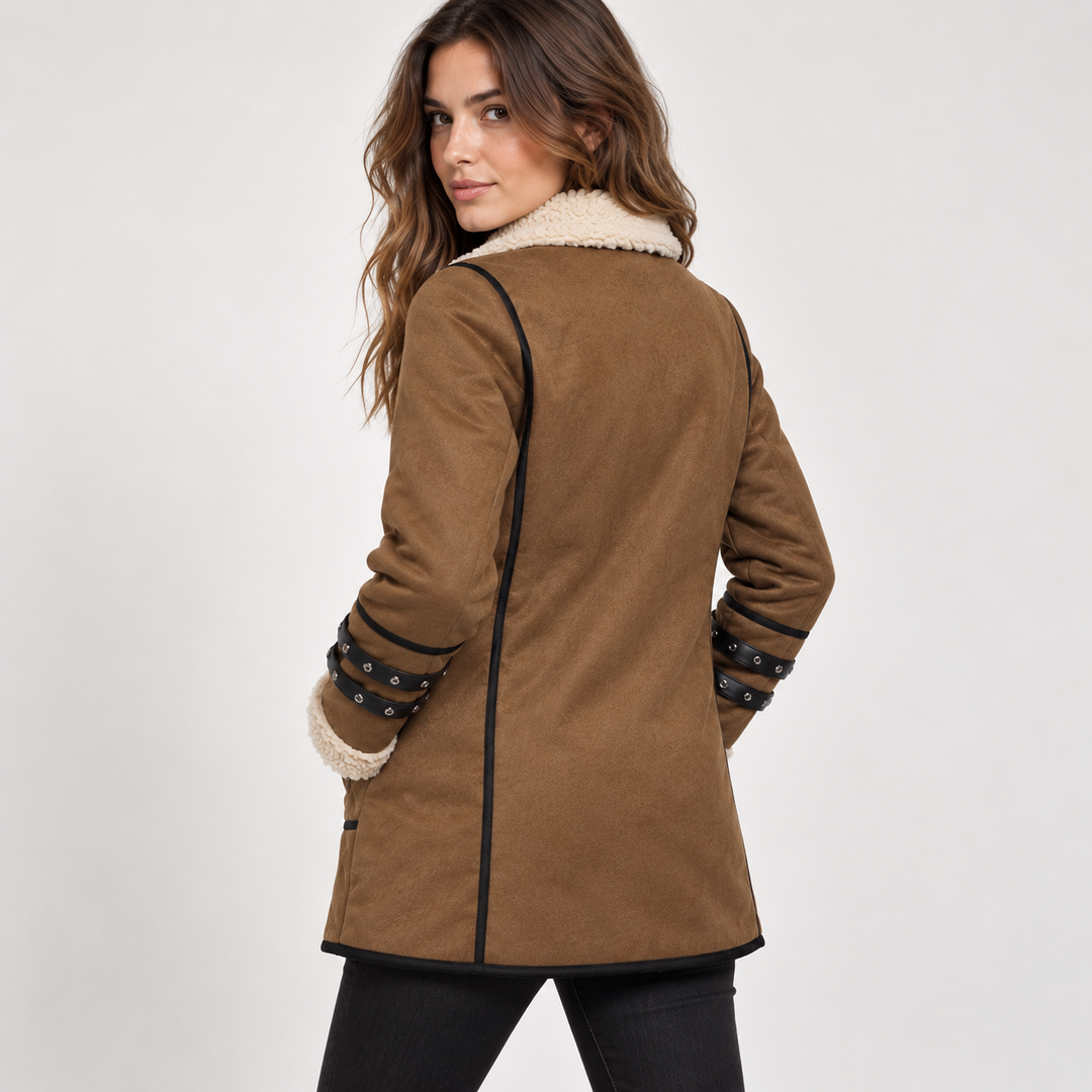 Women's Faux Leather Fleece-Lined Jacket — Shearling Collar 2