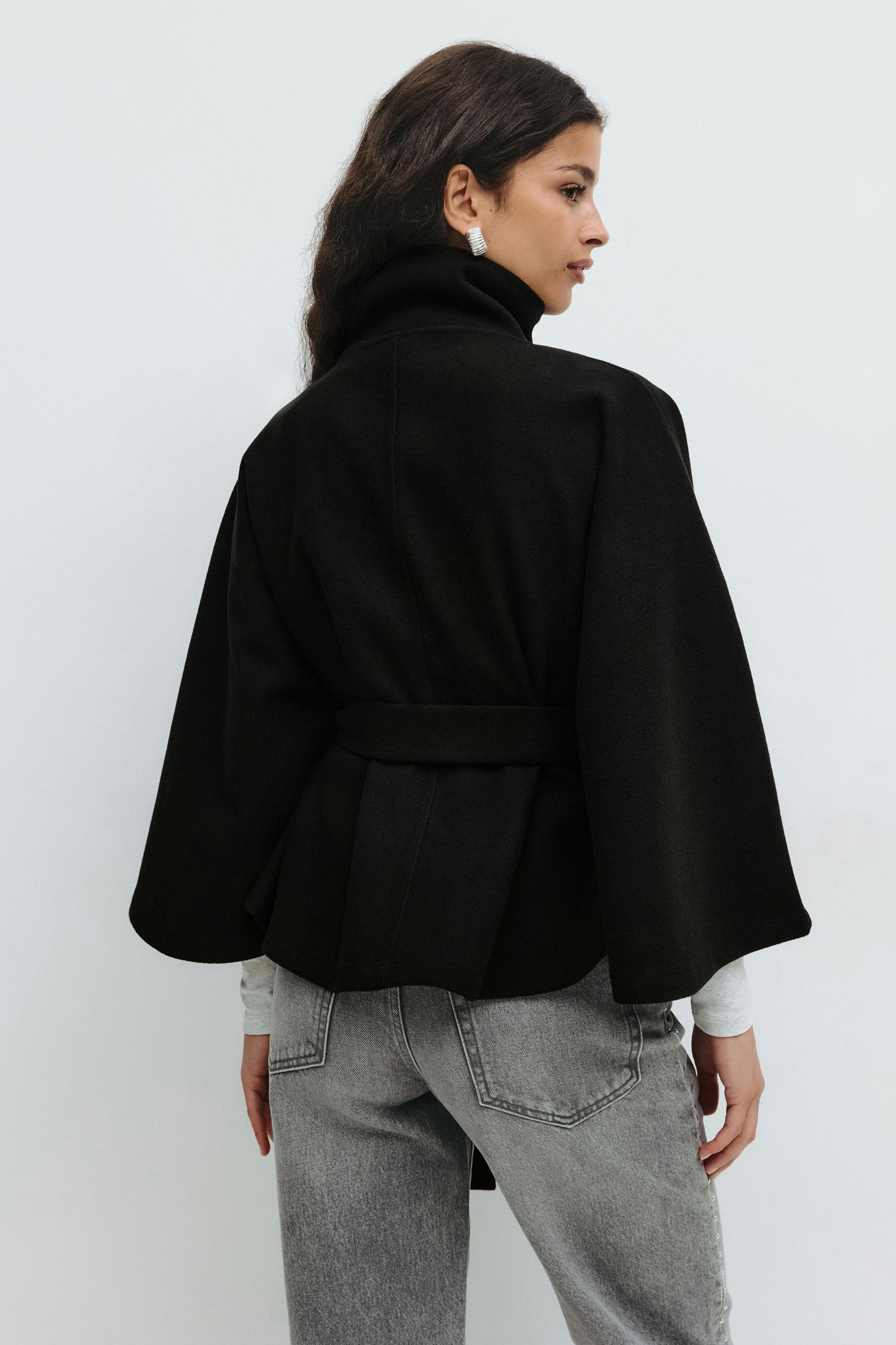 Women's Cape Coat High Collar & Bow Belt — Fall/Winter 10