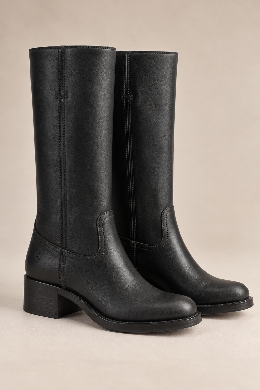 Carol Mid Calf Western Boots with Block Heel & Stitch Detail