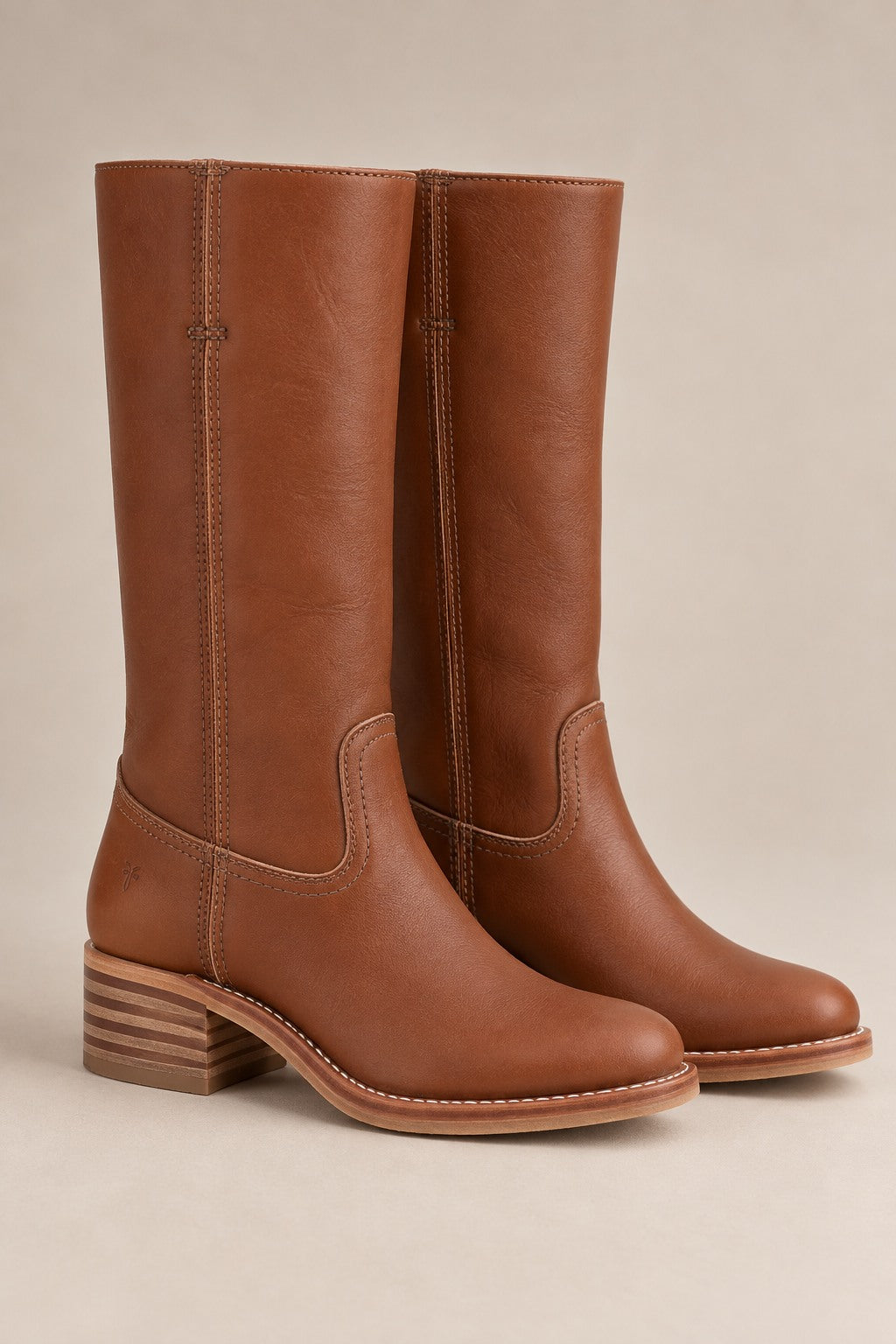 Carol Mid Calf Western Boots with Block Heel & Stitch Detail