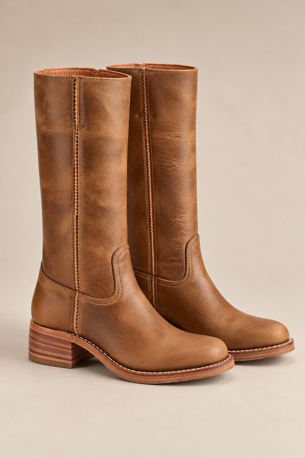 Carol Mid Calf Western Boots with Block Heel & Stitch Detail