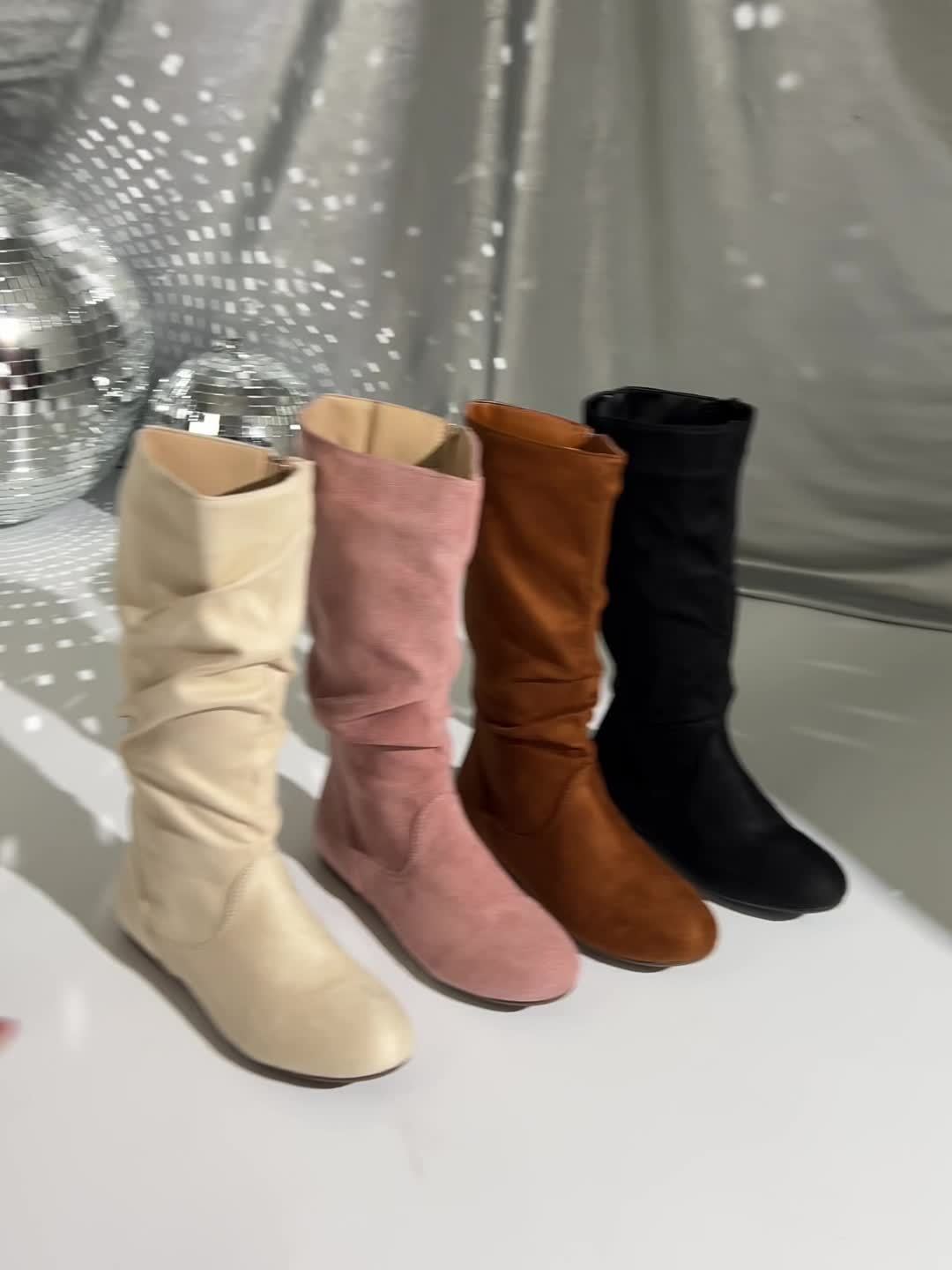 Slouched Mid-Calf Boots — Low Heel Side Zipper Women 14