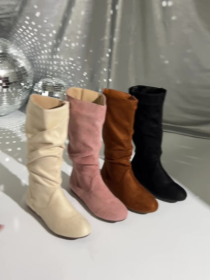 Slouched Mid-Calf Boots — Low Heel Side Zipper Women 14
