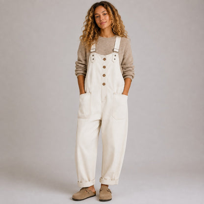 Vintage Soft Cotton Denim-Look Overalls with Adjustable Straps