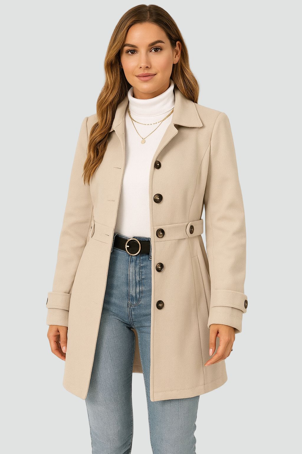 Women's Belted Trench Coat — Tailored Double-Breasted Style 1
