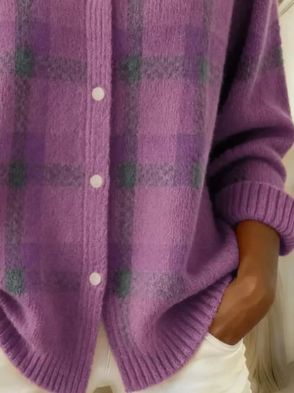 Plaid Button-Down Knit Cardigan — Plus Size S to 5XL 18