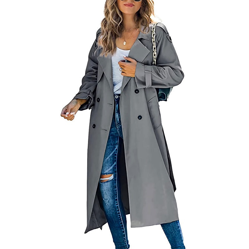 Women's Long Trench Coat — Belted Classic Slim Fit 4