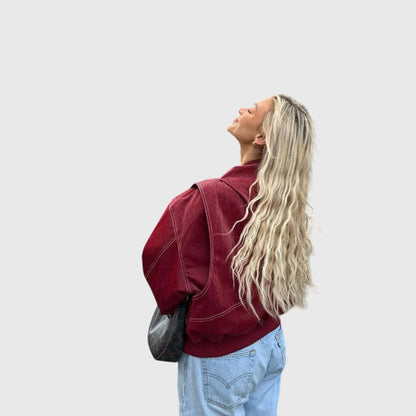 Faye™ Oversized Red Leather Jacket — Women's Statement Coat 10