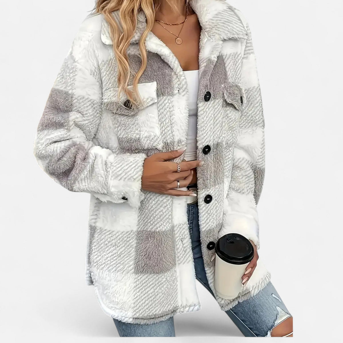 Women's Checkered Plush Winter Jacket — Soft & Warm 9