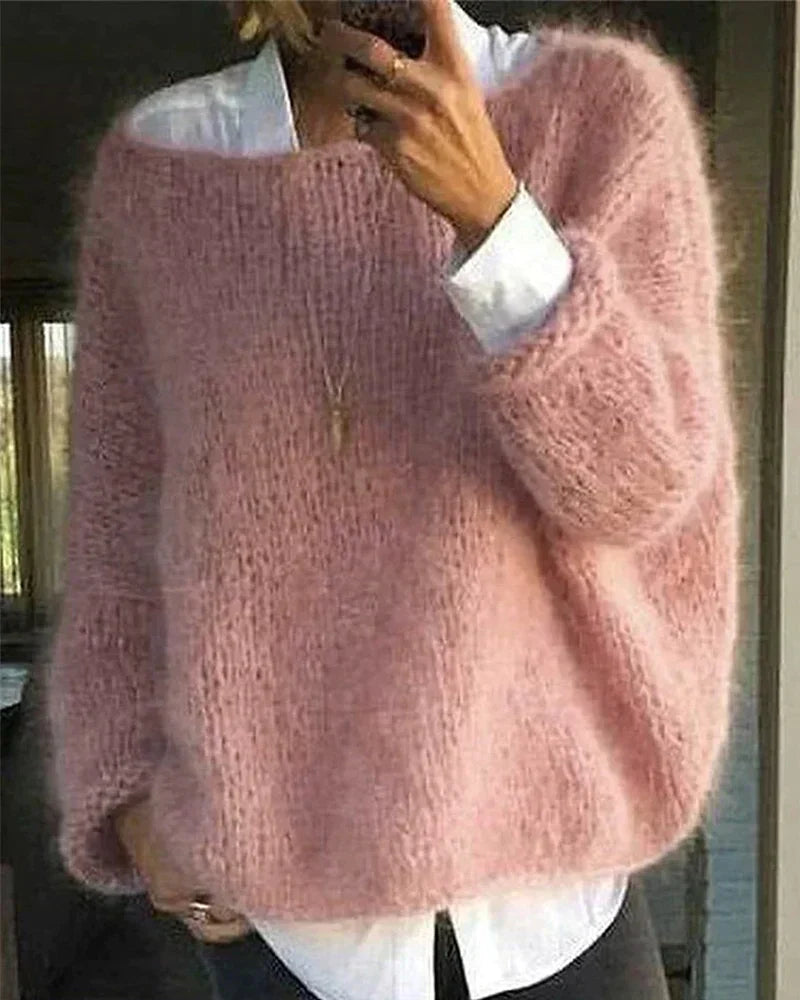 Oversized Mohair Sweater — Wide Neck Chunky Knit Women 1