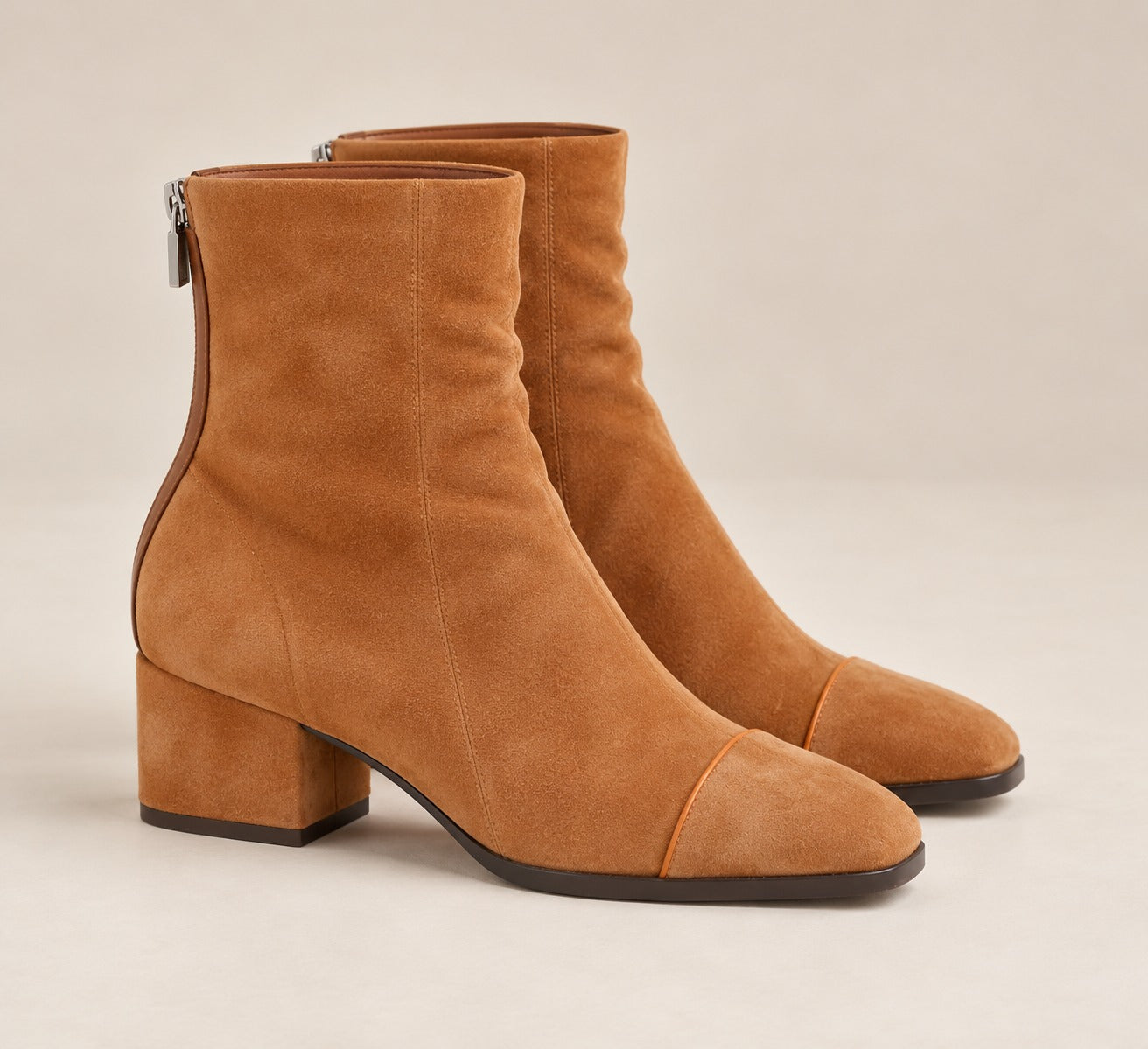 Elegant Suede Ankle Boots for Women — Slip-On Block Heel