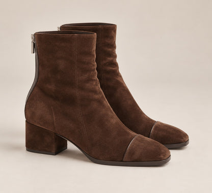 Elegant Suede Ankle Boots for Women — Slip-On Block Heel