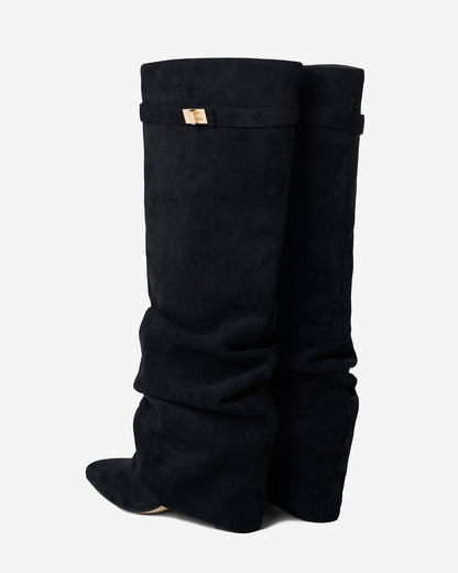 Knee High Slouch Boots with Hidden Heel Lift — Black 3