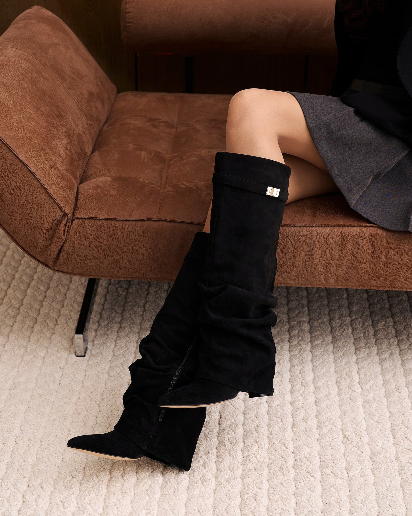 Knee High Slouch Boots with Hidden Heel Lift — Black 6
