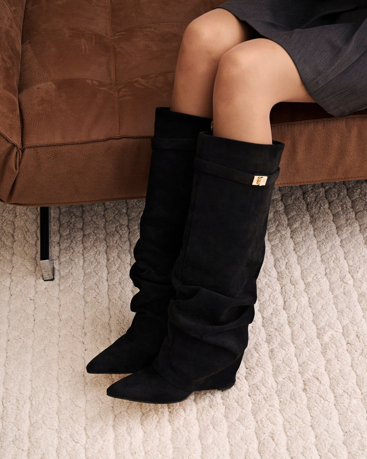 Knee High Slouch Boots with Hidden Heel Lift — Black 5