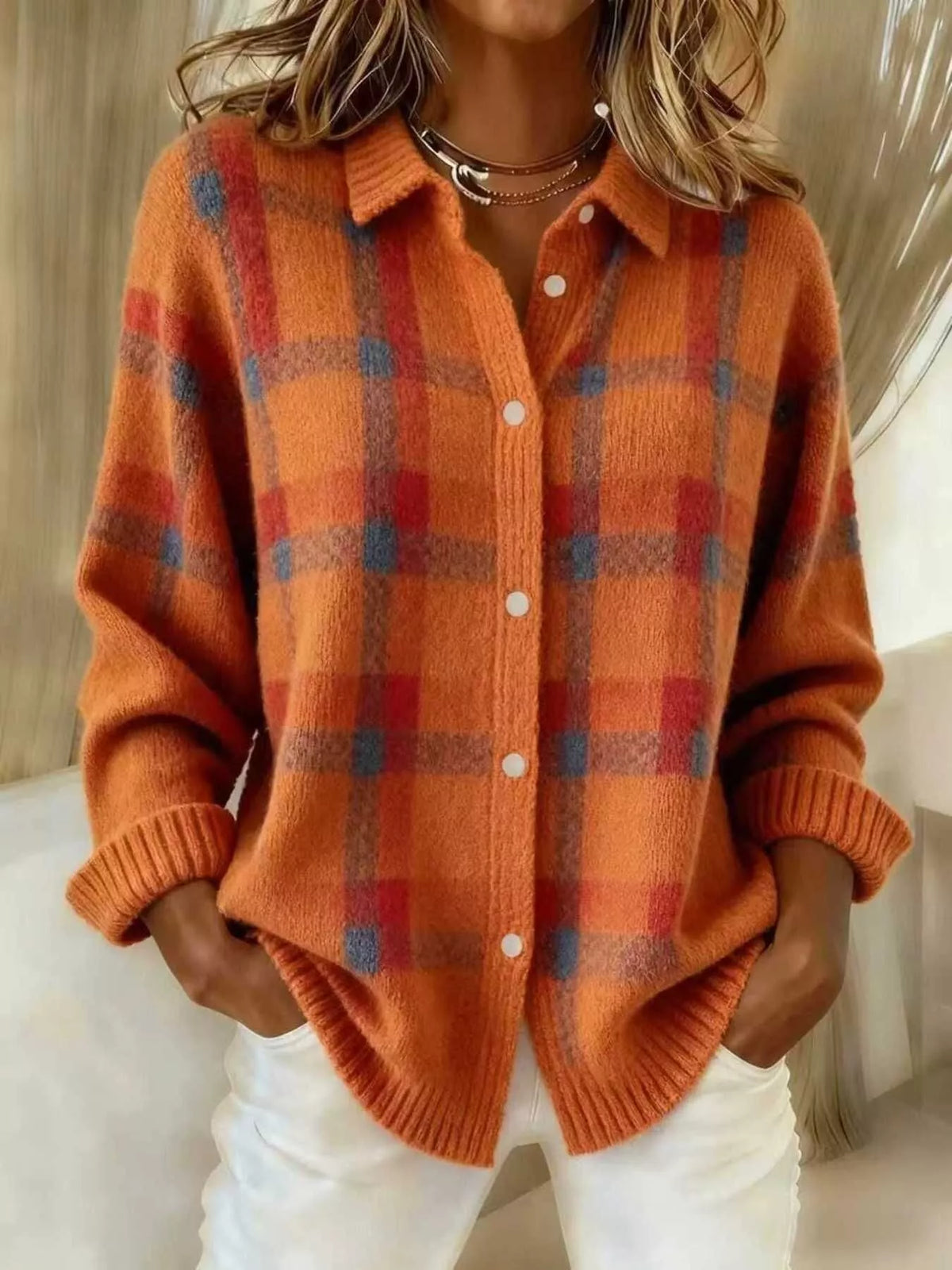 Plaid Button-Down Knit Cardigan — Plus Size S to 5XL 13