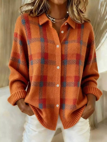 Plaid Button-Down Knit Cardigan — Plus Size S to 5XL 13