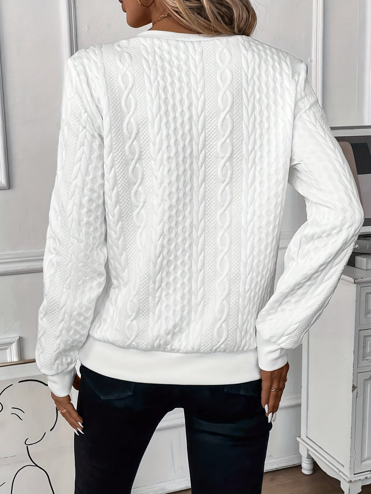 Cable Knit Quarter-Zip Sweater — Women's Relaxed Long Sleeve 9