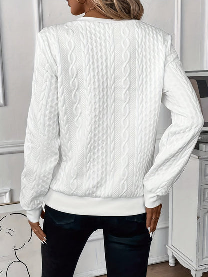 Cable Knit Quarter-Zip Sweater — Women's Relaxed Long Sleeve 9