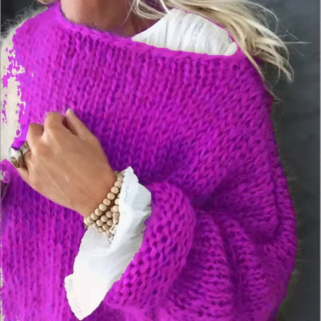 Oversized Mohair Sweater — Wide Neck Chunky Knit Women 5