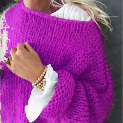Oversized Mohair Sweater — Wide Neck Chunky Knit Women 5