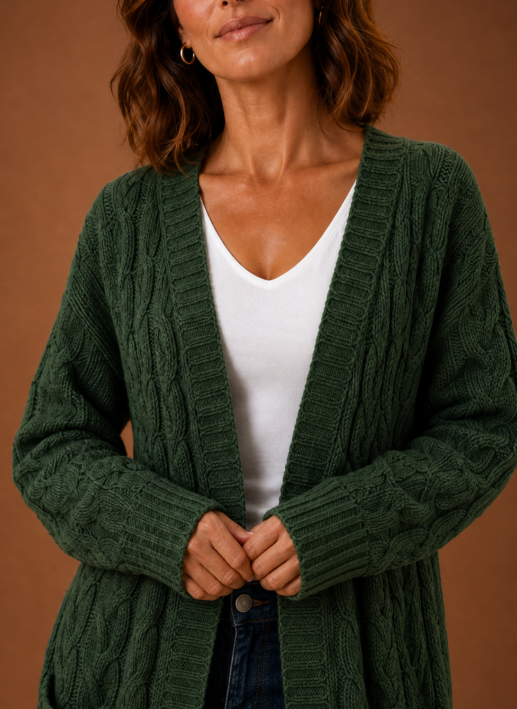 Hooded Cable Knit Cardigan Women — Chunky Duster Length 4