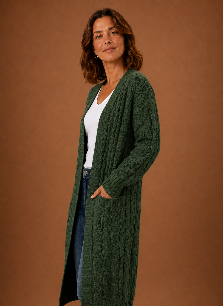 Hooded Cable Knit Cardigan Women — Chunky Duster Length 2
