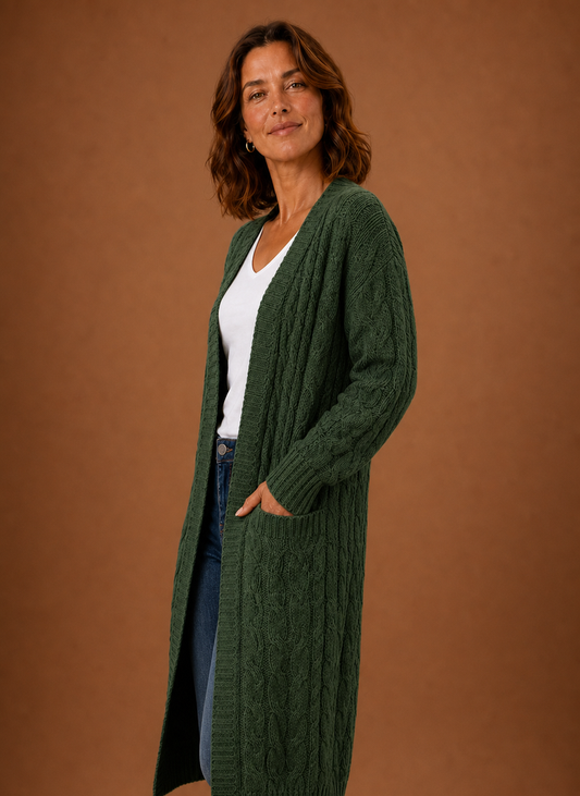 Hooded Cable Knit Cardigan Women — Chunky Duster Length 2