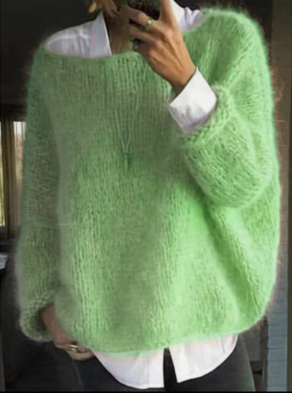 Oversized Mohair Sweater — Wide Neck Chunky Knit Women 3