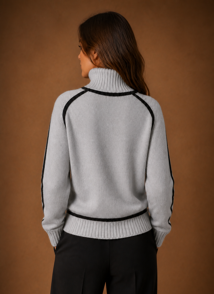 Women's Wool Blend Turtleneck Sweater — Contrast Trim Knit 3