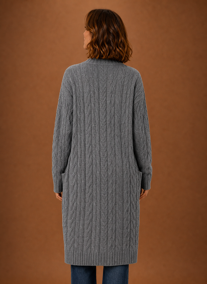 Hooded Cable Knit Cardigan Women — Chunky Duster Length 15