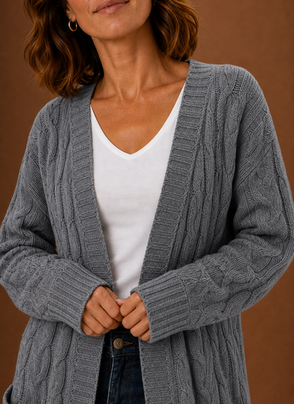 Hooded Cable Knit Cardigan Women — Chunky Duster Length 16