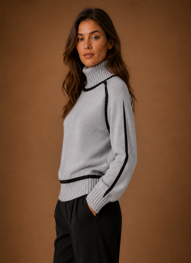 Women's Wool Blend Turtleneck Sweater — Contrast Trim Knit 2