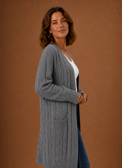 Hooded Cable Knit Cardigan Women — Chunky Duster Length 14