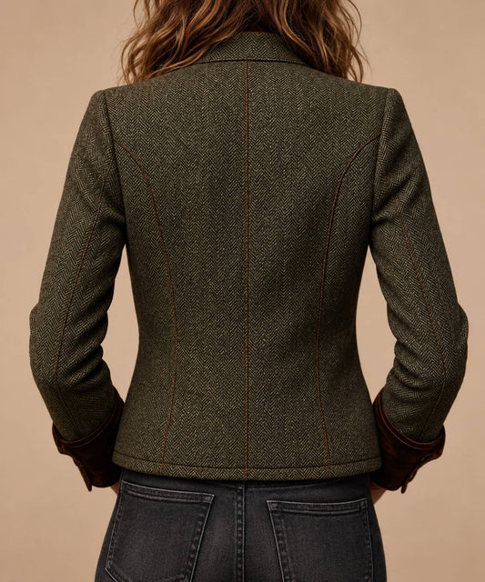 Herringbone Tweed Jacket - Tailored Structured Blazer for Women
