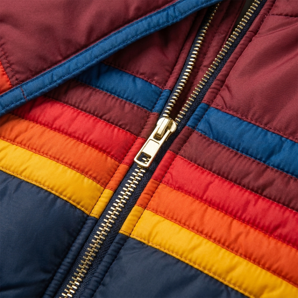 Rainbow Stripe Hooded Puffer Jacket — Retro Women's Winter Coat 6