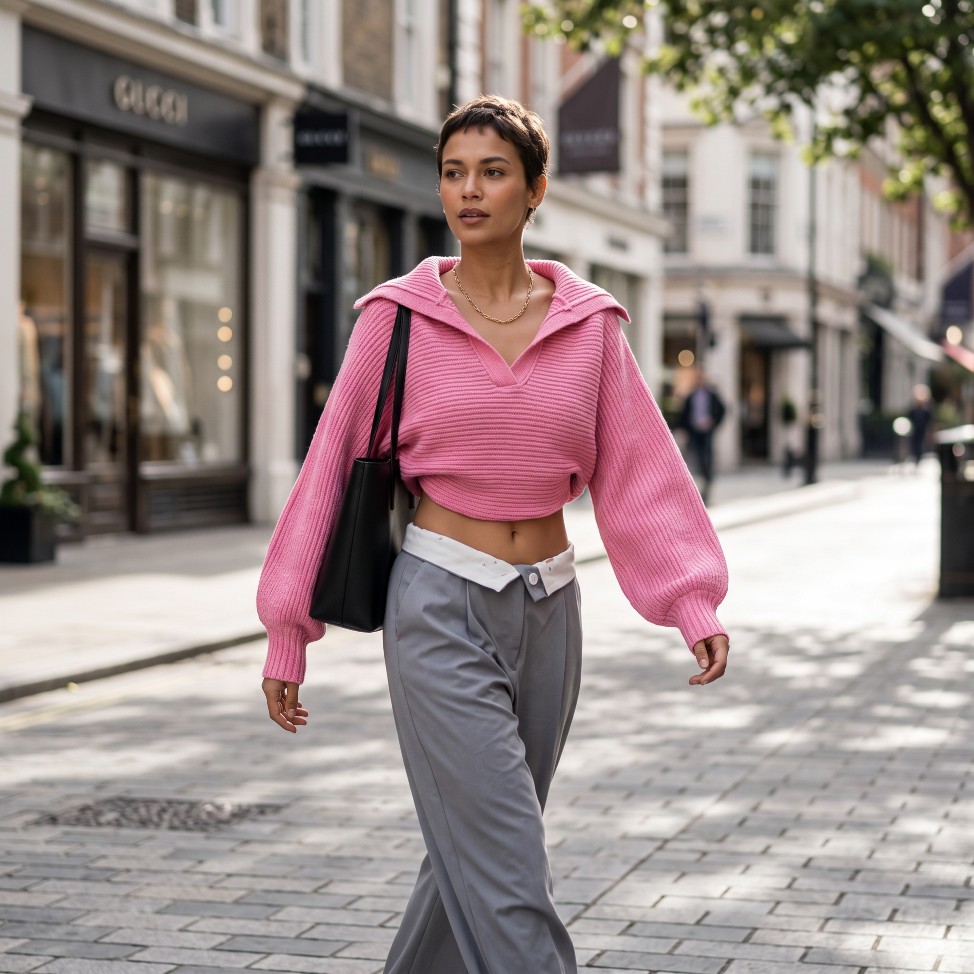 Ribbed Knit Sweater — Foldover Collar & Split Neckline 2