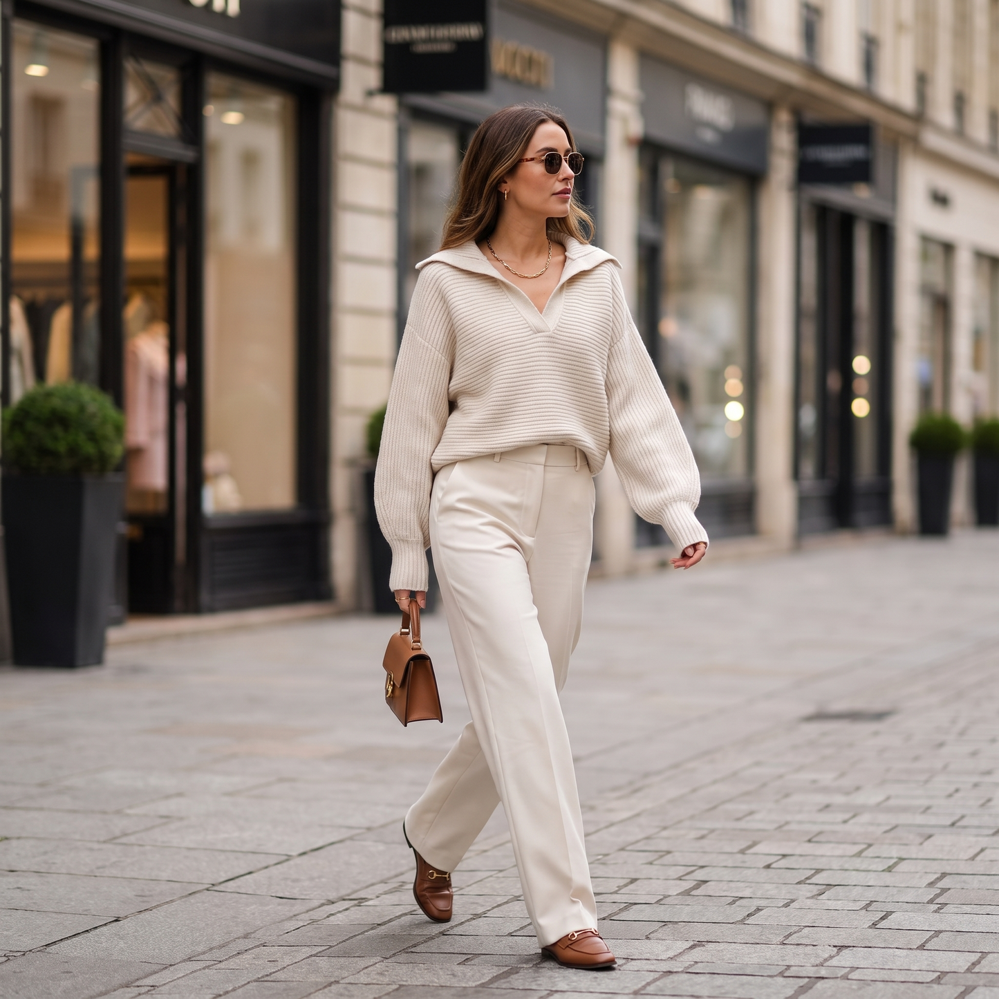 Ribbed Knit Sweater — Foldover Collar & Split Neckline 7