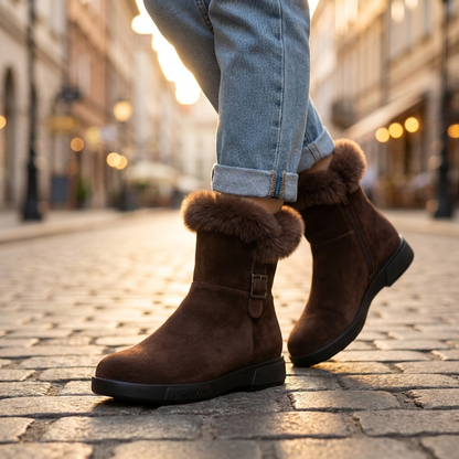 Women's Plush Fur Ankle Boots — Side Buckle Low Platform 3