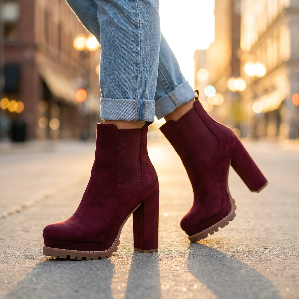 Ivy Block Heel Ankle Boots — Suede Lugged Platform Sole 1